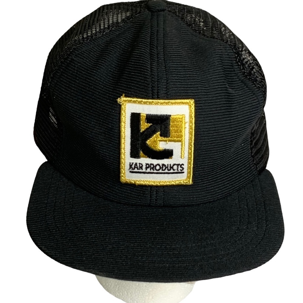 90’s KAR Products Black Mesh Back Adjustable Flap Back Vintage Men Cap One Size